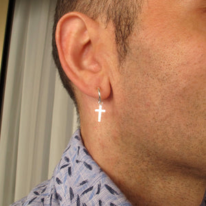 Herren-Kreuzohrring - Sterling Silber Kreuzanhänger Ohrring für Männer - Herren Kreuz Ohrringe