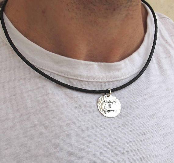 Gravierte Sterling Silber Halskette mit Anhänger für Männer