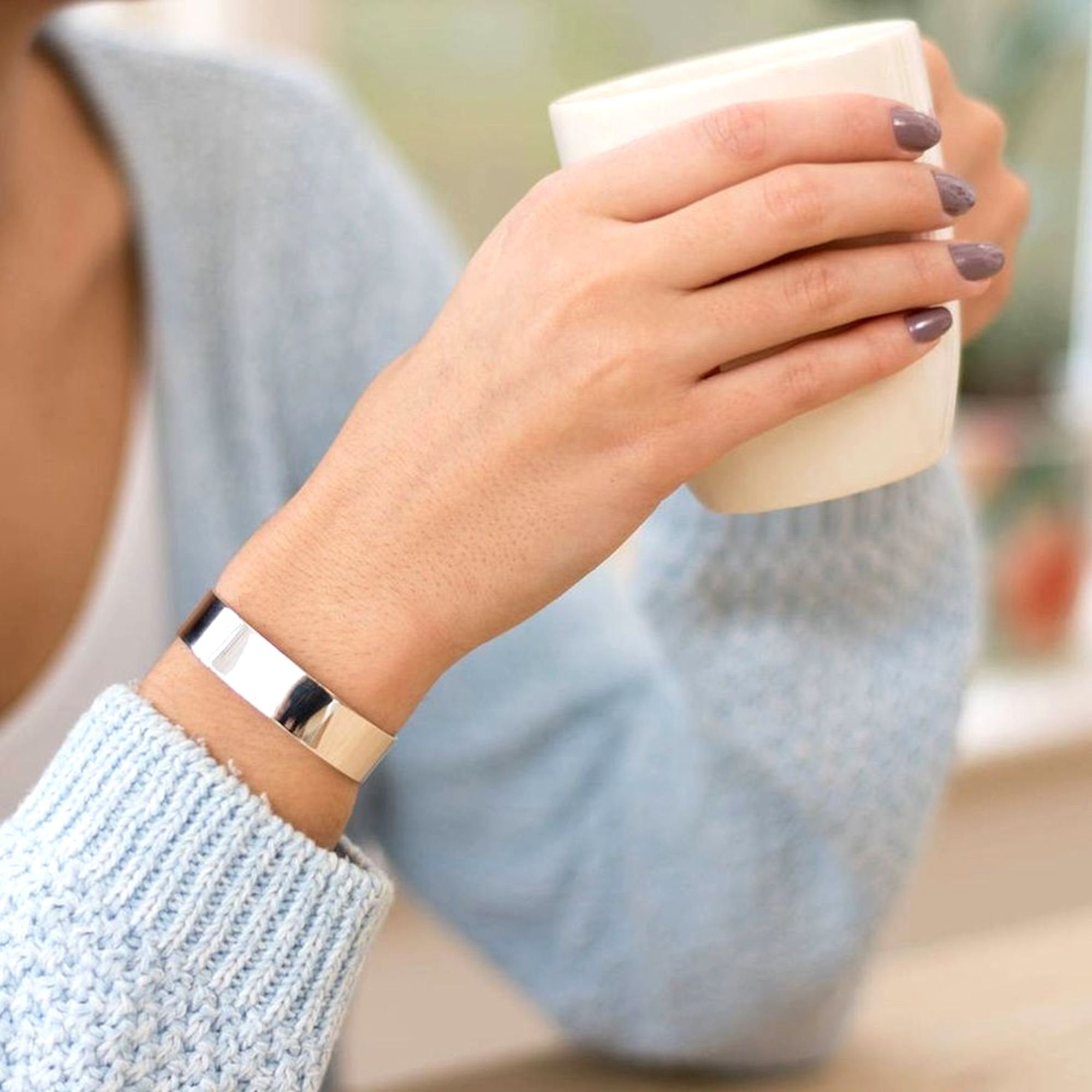 Sterling Silber breites Armband für Frauen