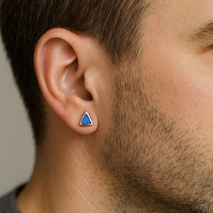 Quadratische Herren Ohrringe mit Blauem Edelstein – 925 Sterling Silber