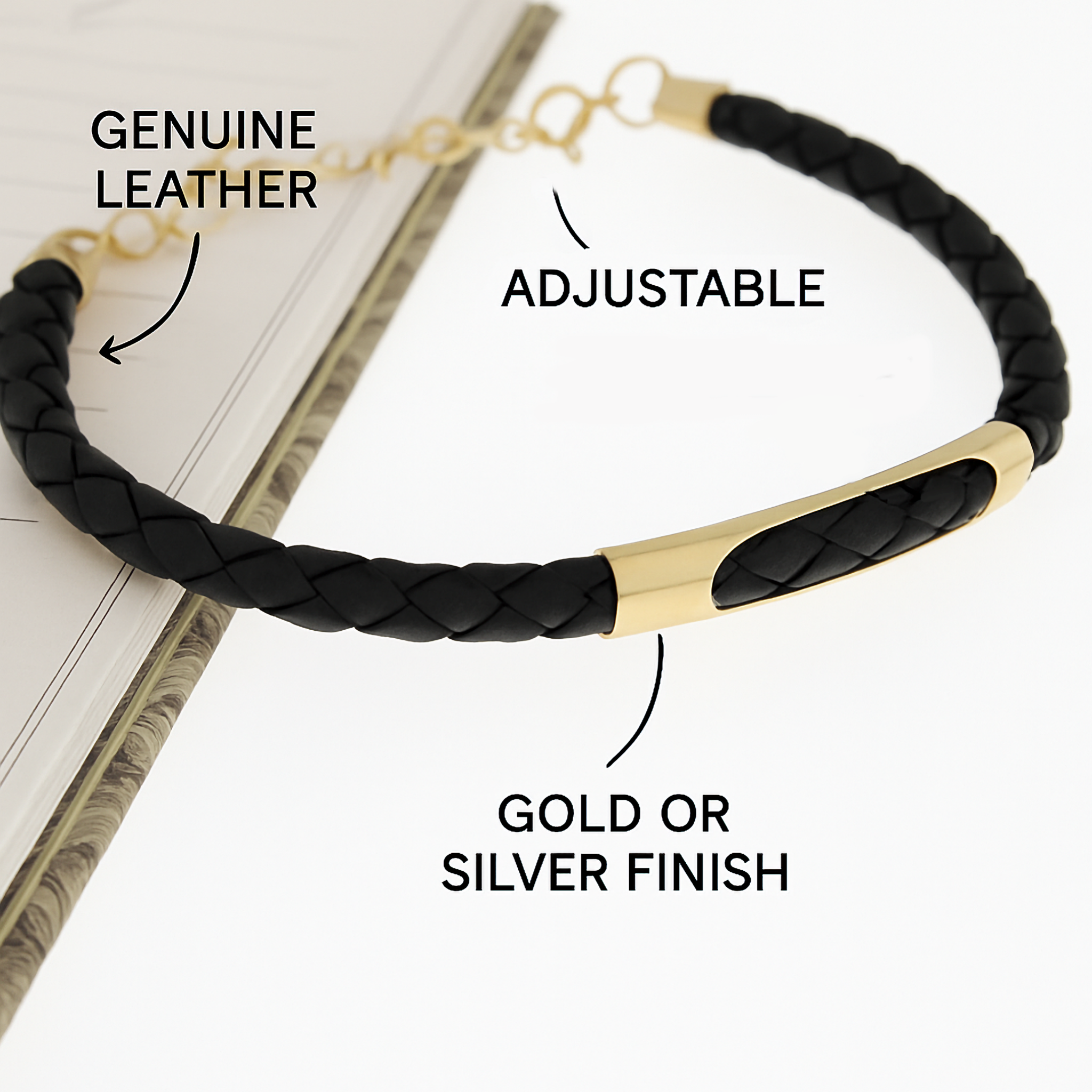 Schwarzes geflochtenes Lederarmband für Männer