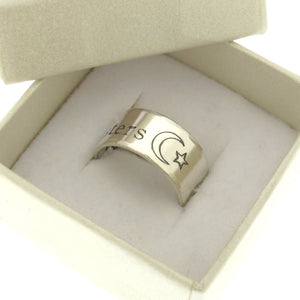 Sterlingsilber Sternenmond Gravierter Ring