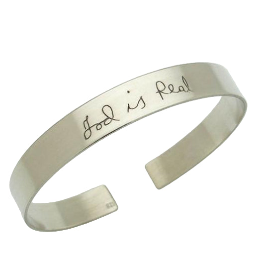 Handwriting engraved silver cuff