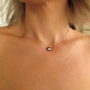 Schwarzer Zirkonia-Kristall Sterling Silber Halskette