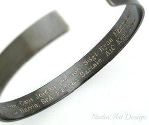 Black cuff for men two sides engraved 