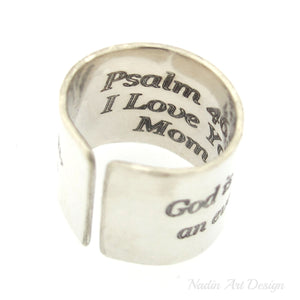Engraved wide silver ring 