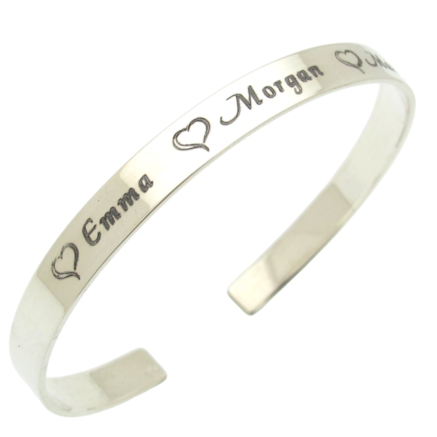 Silbernes Armreif mit eingraviertem Namen für Frauen oder Mütter