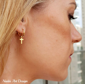 Gold cross earrings - small earrings with cross