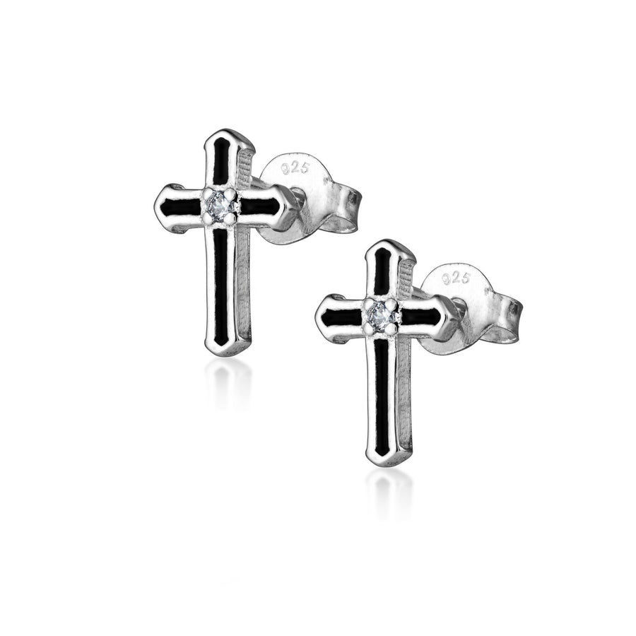 Gothic Ohrstecker - Kleines Onyxkreuz für Mann