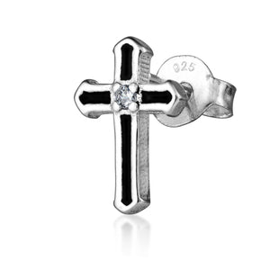 Gothic Ohrstecker - Kleines Onyxkreuz für Mann