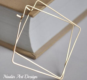 Gold square hoop earrings