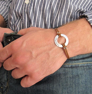 brown mens bracelet with GPS coordinates 