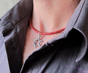 Davidstern-Anhänger- Rote Halskette für Männer