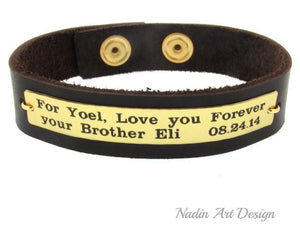 Engraved Leather Mens Bracelets