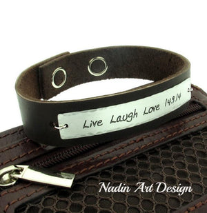 Adjustable leather cuff with engraving