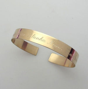 text engraved cuff bracelet in gold - custom Gold Filled Bracelet