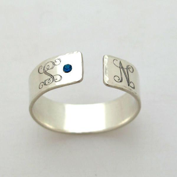 Kristall Ring - Sterling Silber Monogramm Ring