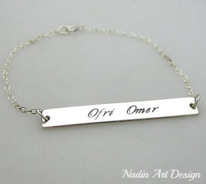 Silver bar name bracelet - 2 names bracelet gift